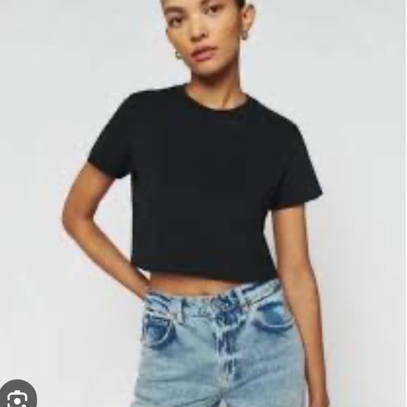 Reformation Black Cropped Tissue Tee XS - Picture 3 of 7